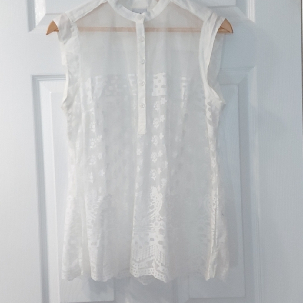 Cabi Prudence Lace Sleveless Top Ivory Boho Cowgirl Feminine Sheer Size Med - Picture 3 of 7